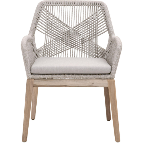 Loom Outdoor Arm Chair in Taupe & White Rope, Gray Fabric & Teak 6809KD.WTA/PUM/GT (Set of 2)